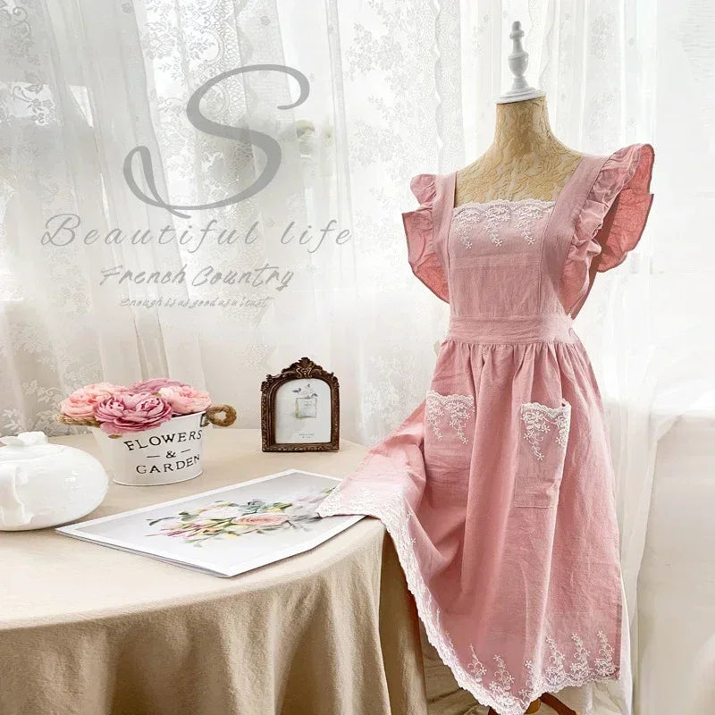 Pure Cotton Apron Floral Art All-cotton Garden Smock Princess Full-body Flower Shop Work Clothes Summer Linen Manicure Apron New Peaceful Pleasures Health and Wellness Pink