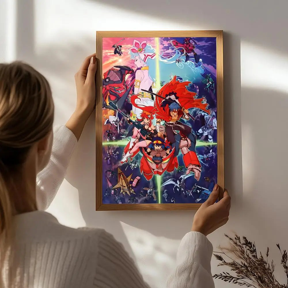 Anime G-Gurren Lagann Poster HD Self Adhesive Waterproof Wall Art Ideal for Home Office Dorm Bedroom Great Gift Peaceful Pleasures Health and Wellness White1 21X30cmNoframe