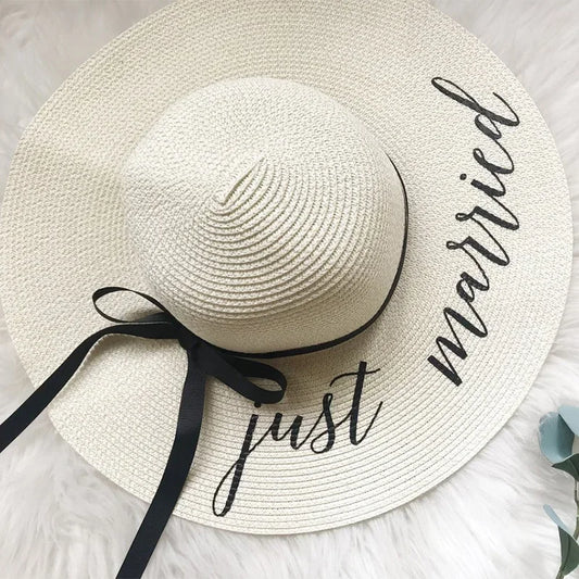 Just Married Floppy Straw Hat – Bridal Shower & Honeymoon Gift Bridal Floppy Hat Peaceful Pleasures Health and Wellness hat