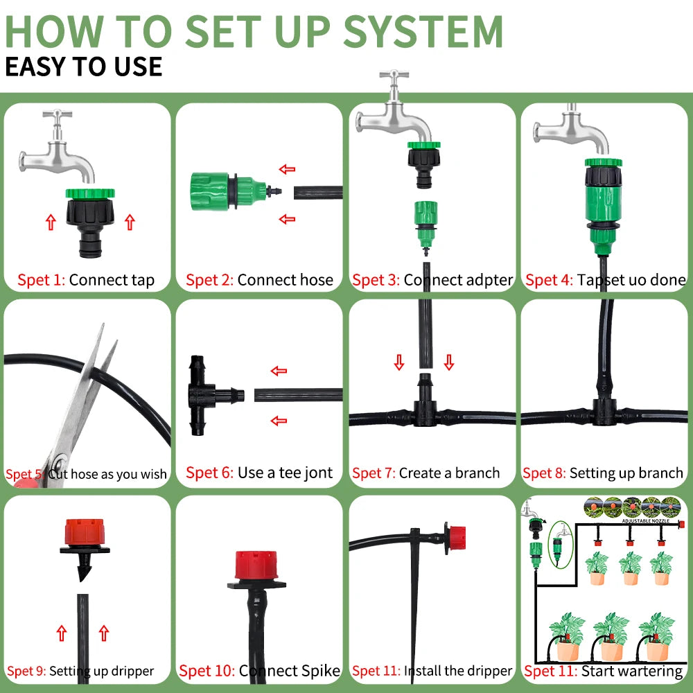 20M Garden Hose Micro Drip Irrigation System Portable Automatic Watering with Adjustable Drippers Misting Watering Kits Peaceful Pleasures Health and Wellness