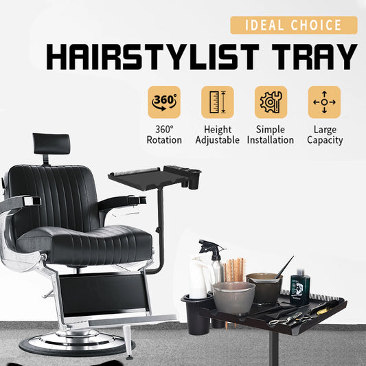 Barber Tray Cart Aluminum Tray Hairstylist Lnstalled On Chair Adjustable- Height 360-Degree Rotating Tray for Salon Spa Tattoo Peaceful Pleasures Health and Wellness