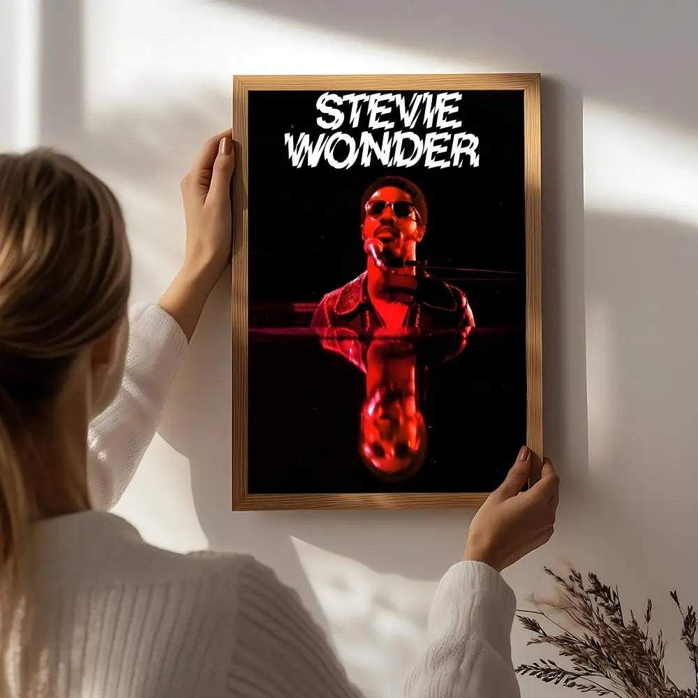 Singer S-Stevie Wonder Poster HD Self Adhesive Waterproof Wall Art Ideal for Home Office Dorm Bedroom Great Gift Peaceful Pleasures Health and Wellness White4 30X40cmNoframe