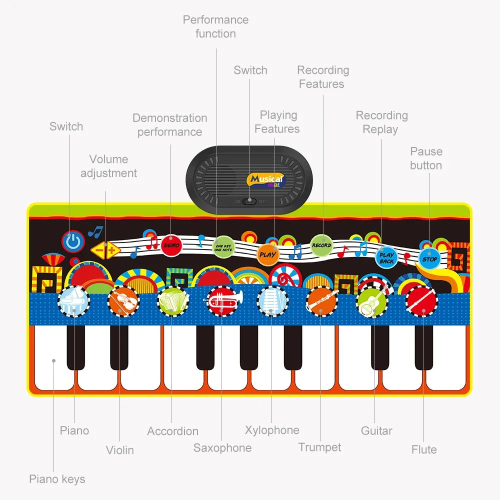 135x59cm Musical Piano Mat Toddle Dance Keyboard 8 Instrument Sounds