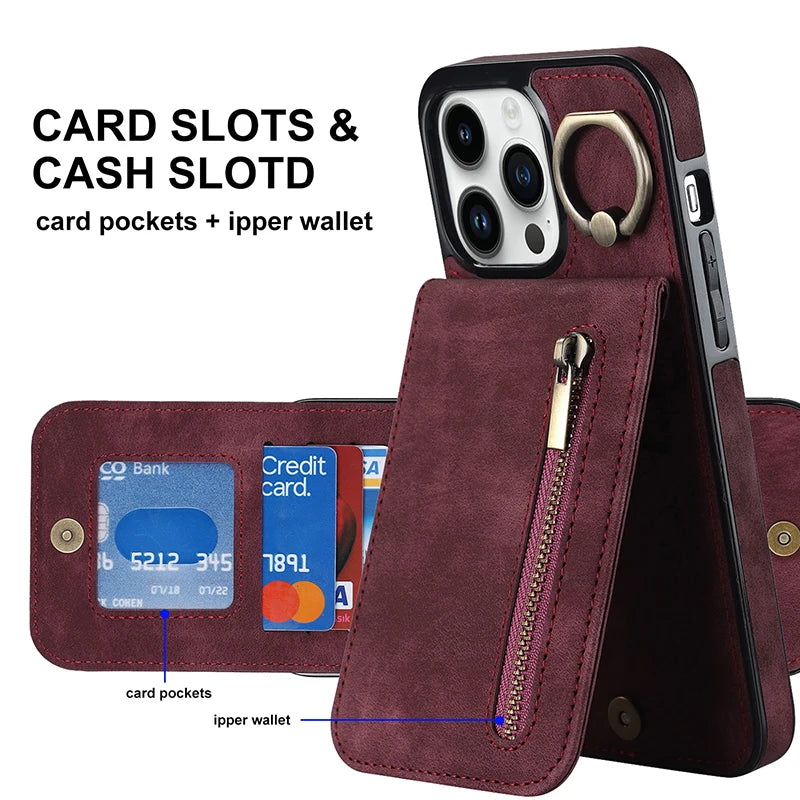 case for iphone 15 pro max with pocket for iphone magsafe card case for iphone 16 pro leather case credit cards storage wallet Peaceful Pleasures Health and Wellness Wine red iPhone 15 Pro