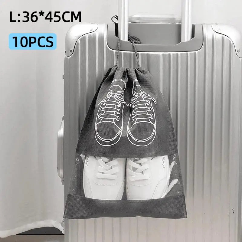 Non-Woven Drawstring Shoe Bags – Waterproof Travel Set of 10
