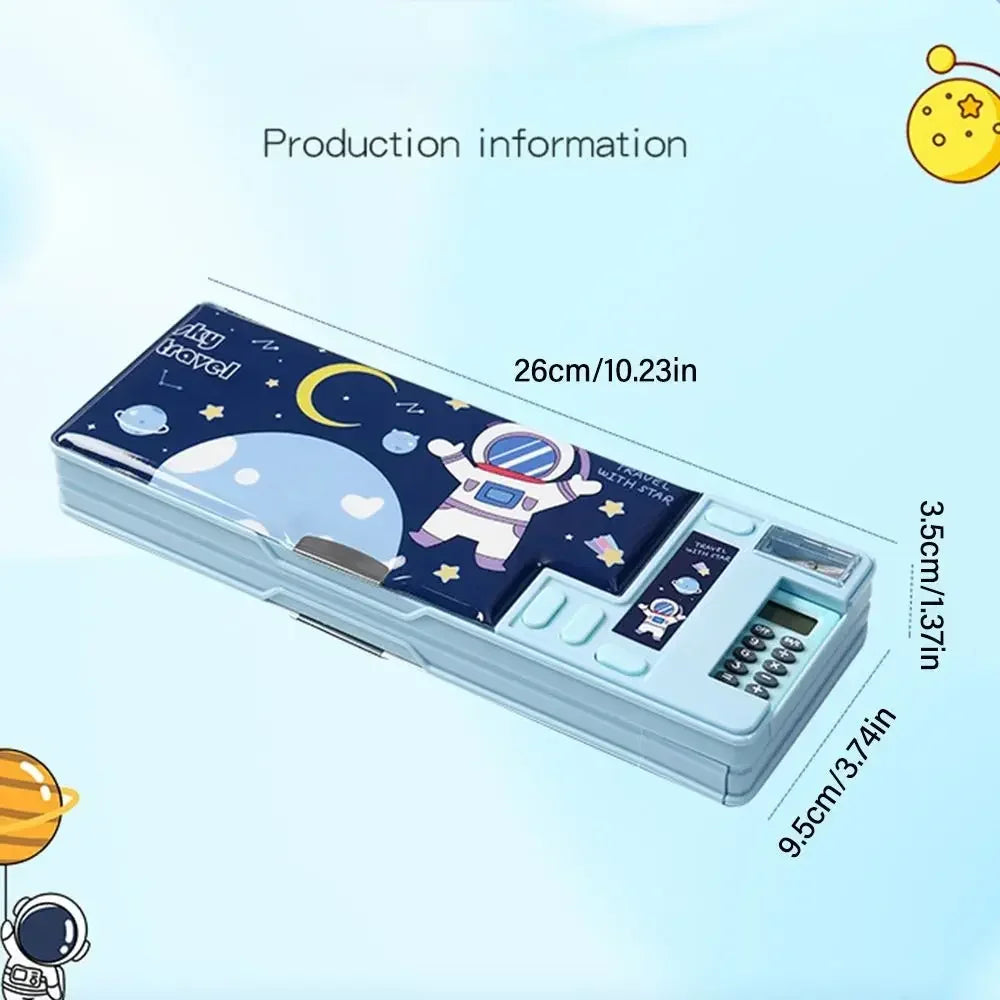 Double Layer Pencil Case Astronaut/Animal Design Pencil Sharpener Pencil Box Plastic With Calculator Stationery Organizer Peaceful Pleasures Health and Wellness