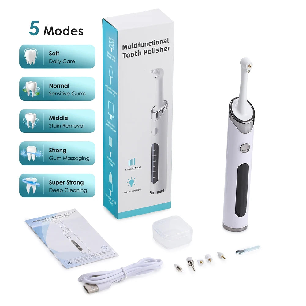 Electric Tooth Polisher Whitening & Polishing 5 Mode Dental Calculus Remover Plaque Calculus Tartar Cleaner Oral Hygiene Tool Peaceful Pleasures Health and Wellness Tooth Polisher