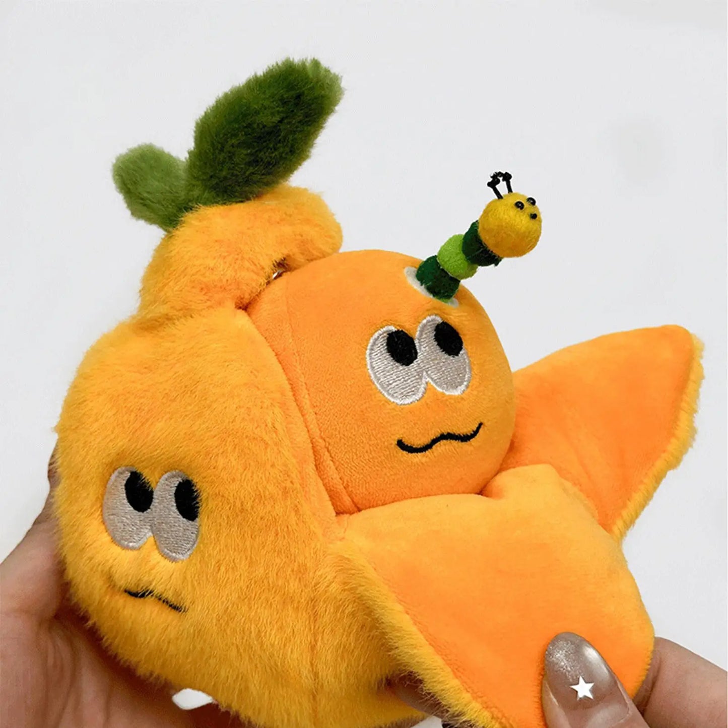 Peelable Orange Plush Keychain | Cute Fruit Bag Charm with Worm