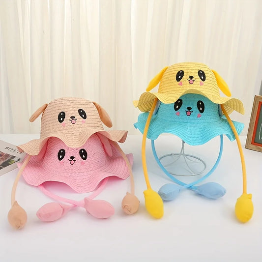 Kids Bunny Rabbit Straw Hat | Moving Ears Wide Brim Sun Hat Kids Sun Hat Peaceful Pleasures Health and Wellness