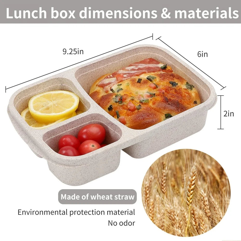 1/2pcs Bento Lunch Box Set 3 Compartment Food Storage Containers Wheat Straw Meal Prep Lunch Box Plastic Food Storage Containers Peaceful Pleasures Health and Wellness