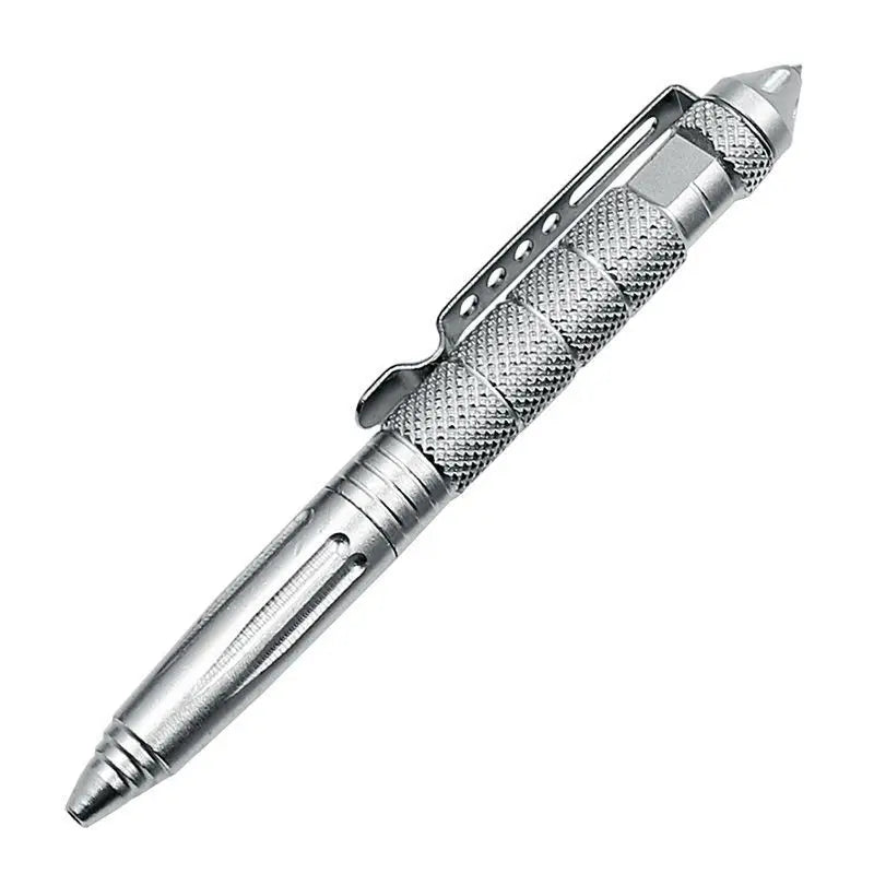 Multifunctional Metal Tactical Pen - Non-slip Emergency Glass-breaking Cone - Outdoor Self-rescue and Self-defense Pen Peaceful Pleasures Health and Wellness Silver