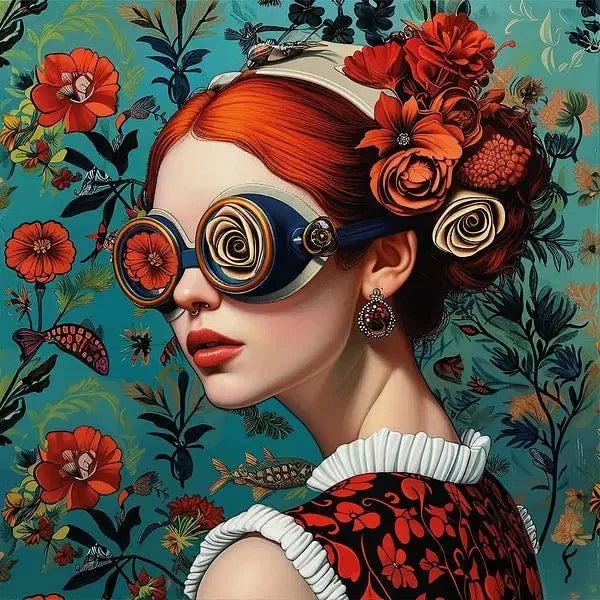 Surrealism Woman & Fish Canvas Wall Art | Fantasy Portrait Print