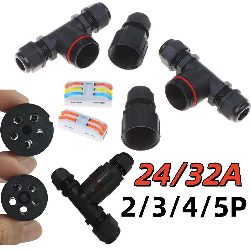 1Pc T Shape Waterproof Electric Connector Quick Screw Connect Push-in Terminals IP68 2/3/4/5Pin For Junction Box Wire Connector Peaceful Pleasures Health and Wellness