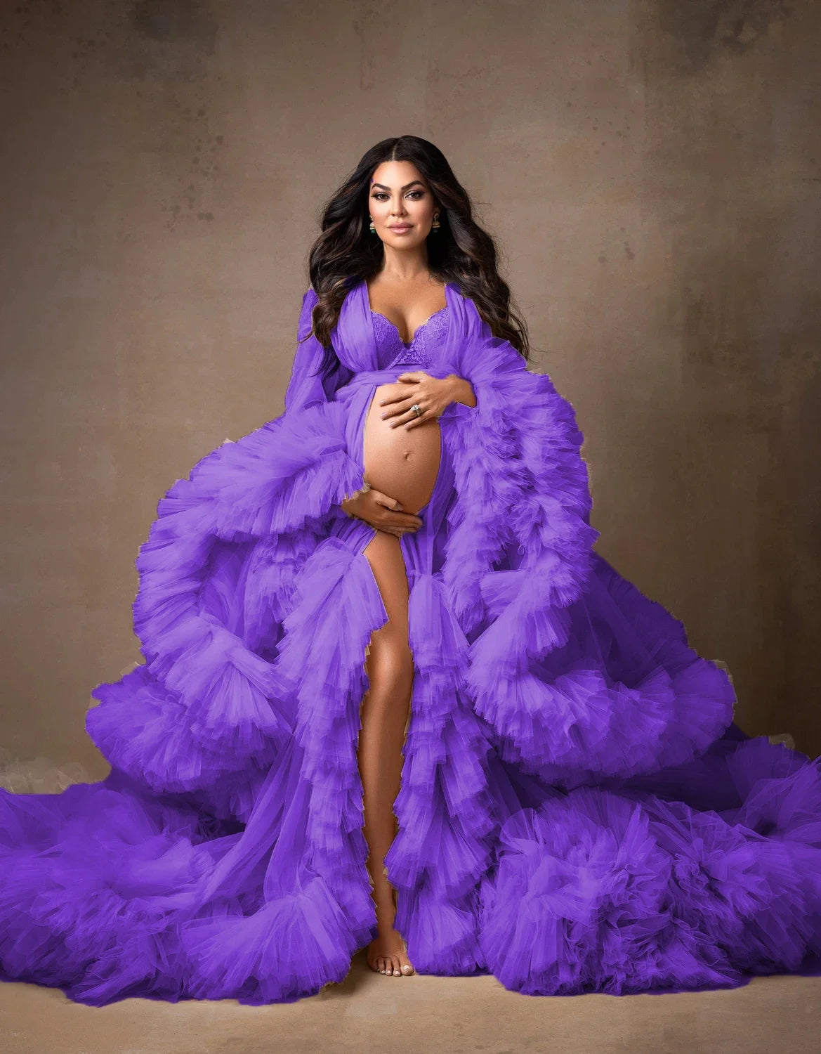 Puffy Ruffled Tulle Maternity Dress Women Robes for Photoshoot Extra Fluffy Baby shower Photographie de vêtements de maternité Peaceful Pleasures Health and Wellness purple US10 China Mainland