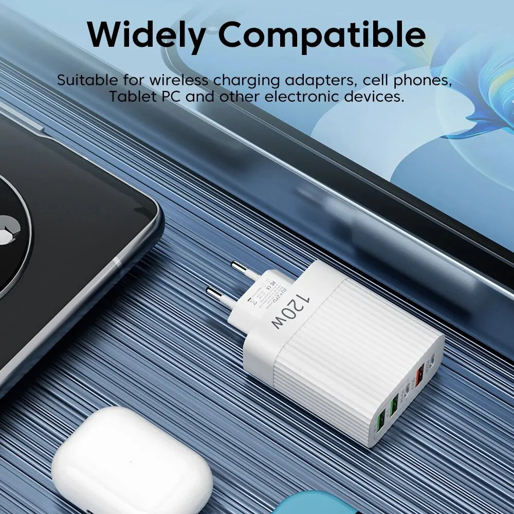 5-Port 120W USB-C PD Wall Charger – Fast Charge iPhone & Android