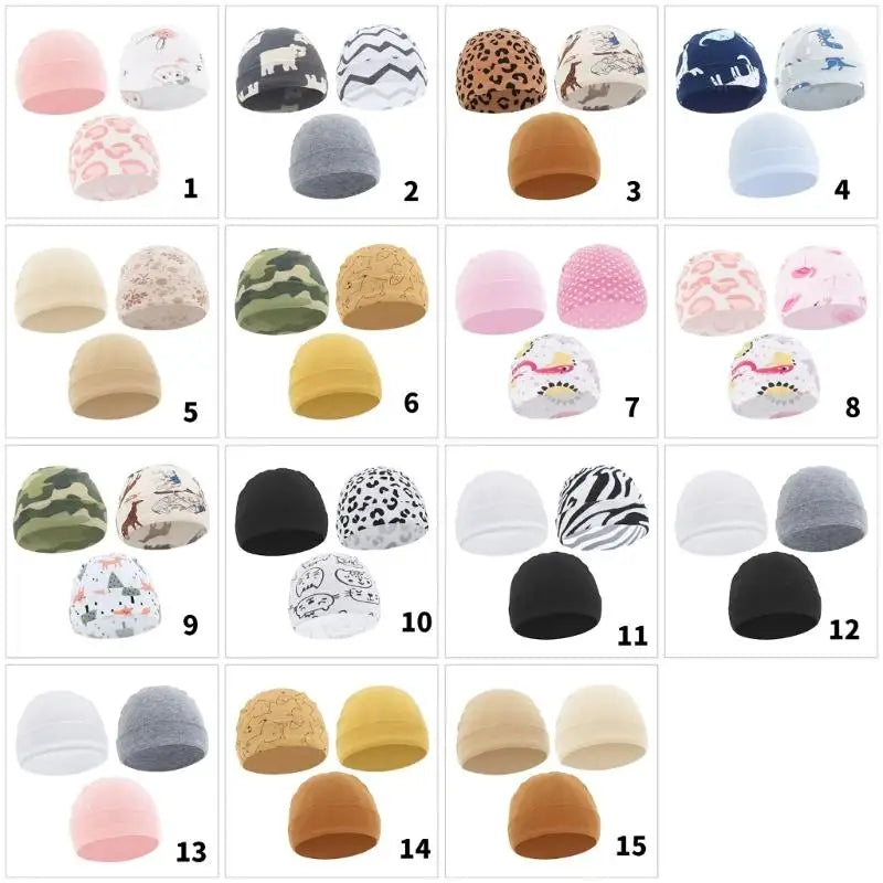 3-Pack Soft Cotton Baby Hats | Newborn Caps 0–6 Months