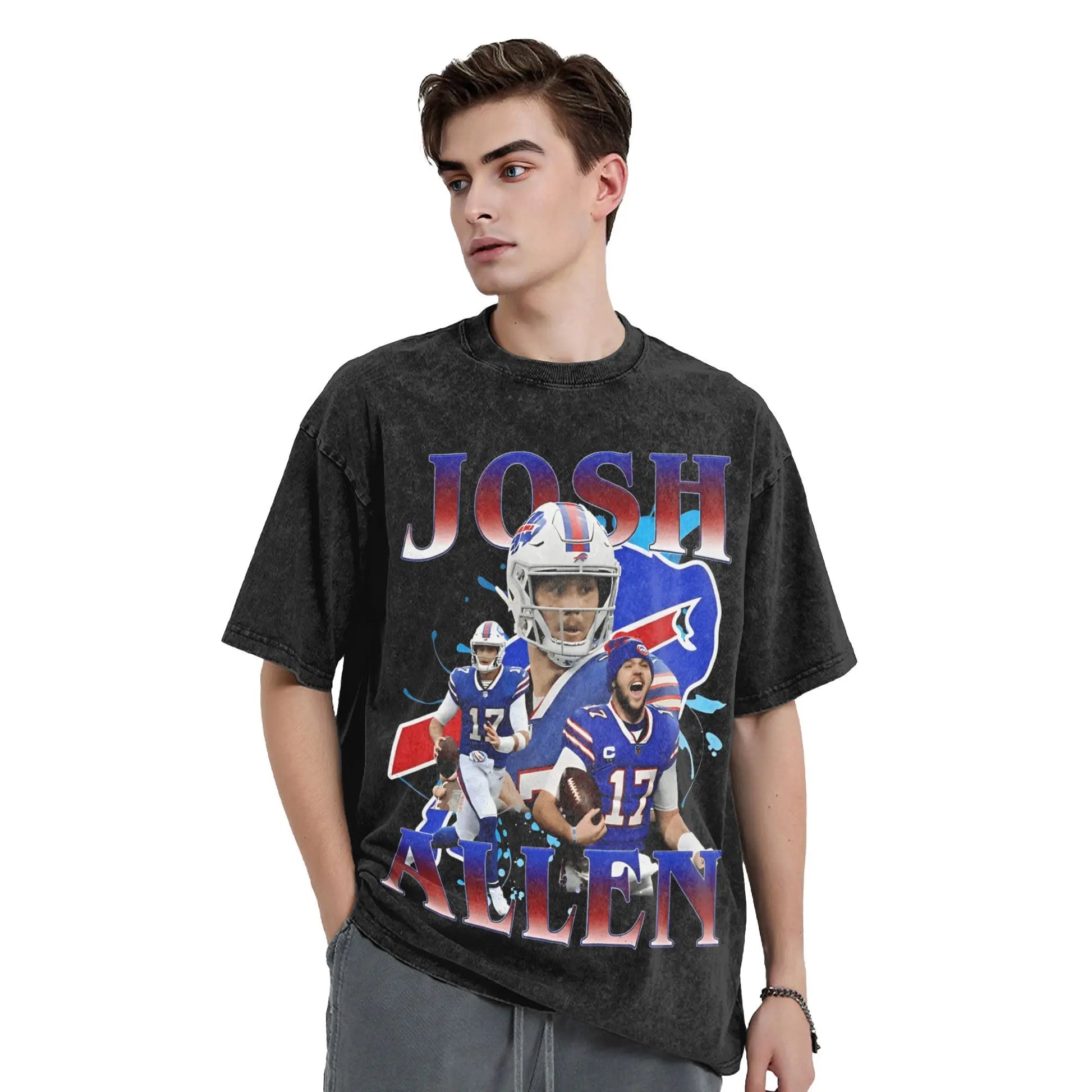 Josh Allen T Shirt Men Pure Cotton Novelty T-Shirts Round Neck Tees Short Sleeve Tops Gift Idea Peaceful Pleasures Health and Wellness