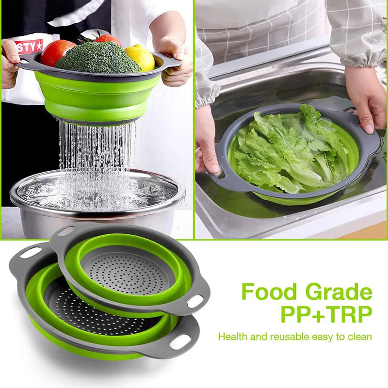 Silicone vegetable and fruit cleaning and drainage basket cleaning basket Folding water filter net Kitchen Gadgets Peaceful Pleasures Health and Wellness