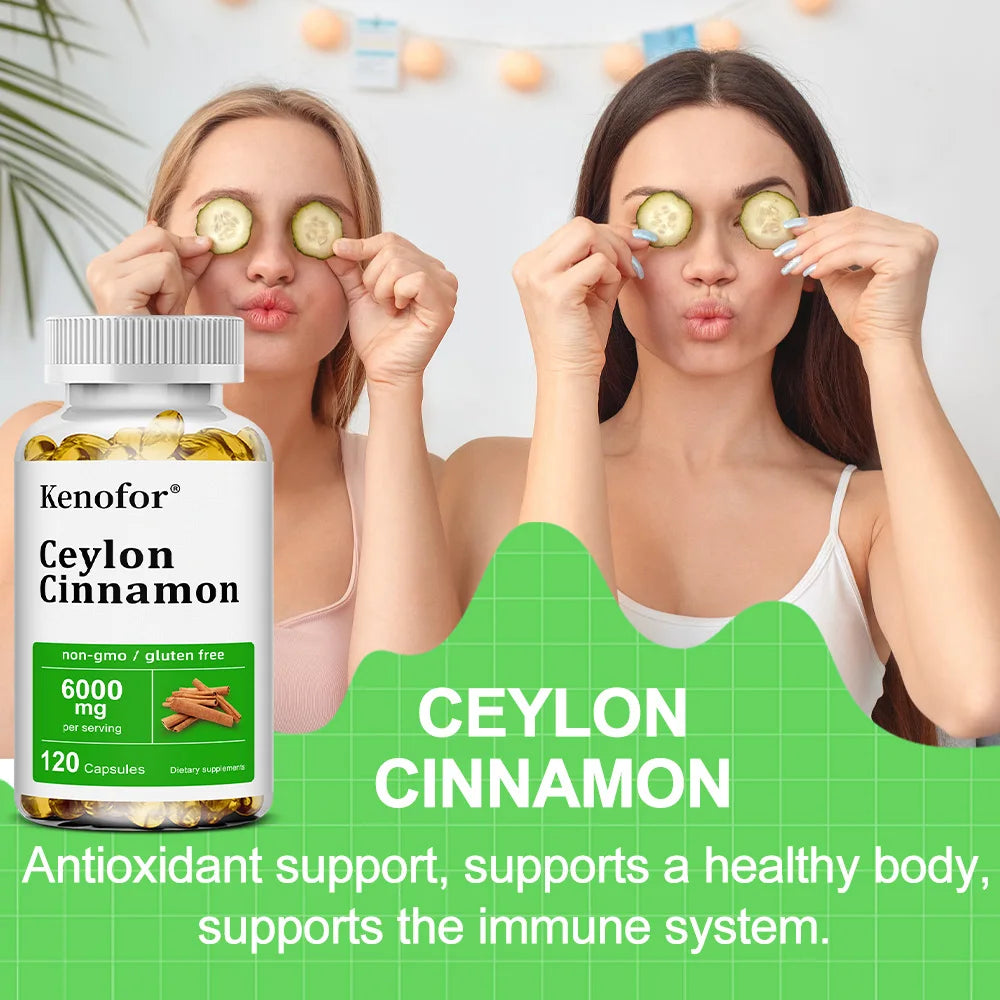 Ceylon Cinnamon Supplement 6000mg - Energy & Heart Health Support, Antioxidant, Non-GMO & Gluten Free - 30/60/120 Capsules Peaceful Pleasures Health and Wellness