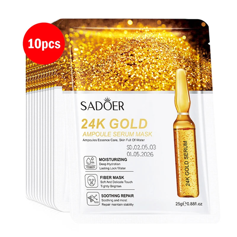 24K Gold Hyaluronic Acid Face Mask – Firming & Brightening Gold Sheet Face Mask Peaceful Pleasures Health and Wellness 24K Gold 10p