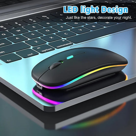 Wireless Mouse Slim Bluetooth-compatible 2.4G Computer Mice Portable Rechargeable Cordless Mouse for iPad Laptop Desktop Peaceful Pleasures Health and Wellness