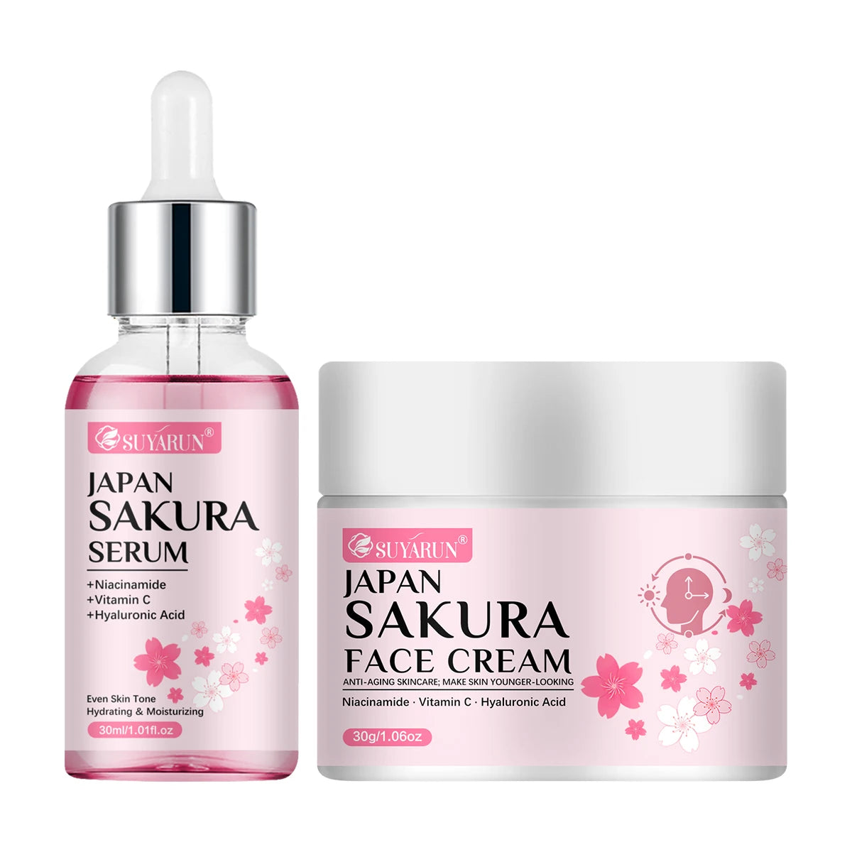 SUYARUN Cherry Blossom Skincare Set - Moisturizing Cream & Serum, Gentle Fragrant Formula, Perfect Travel Gift. Peaceful Pleasures Health and Wellness 30g-30ml