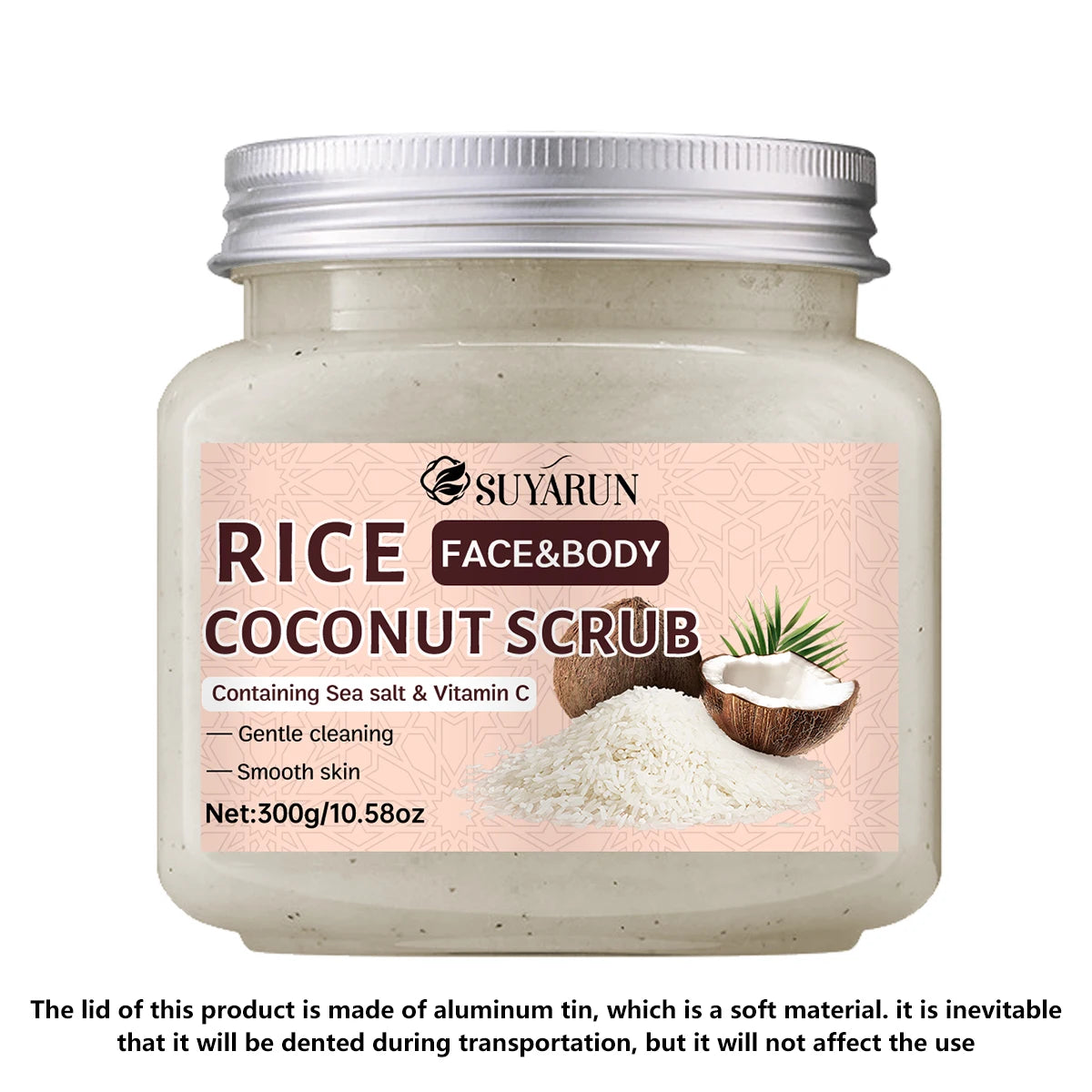 SUYARUN Natural Rice & Coconut Exfoliating Scrub - Gentle Brightening Face/Body Scrub for All Skin Types, Vegan, Sulfate-Free. Peaceful Pleasures Health and Wellness 300g