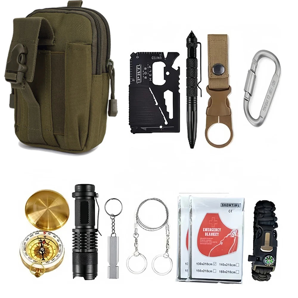 Outdoor Adventure Survival Kit SOS Emergency First Aid Kit Camping Equipments Medical Bag Self-defense EDC Pouch ifak Peaceful Pleasures Health and Wellness green
