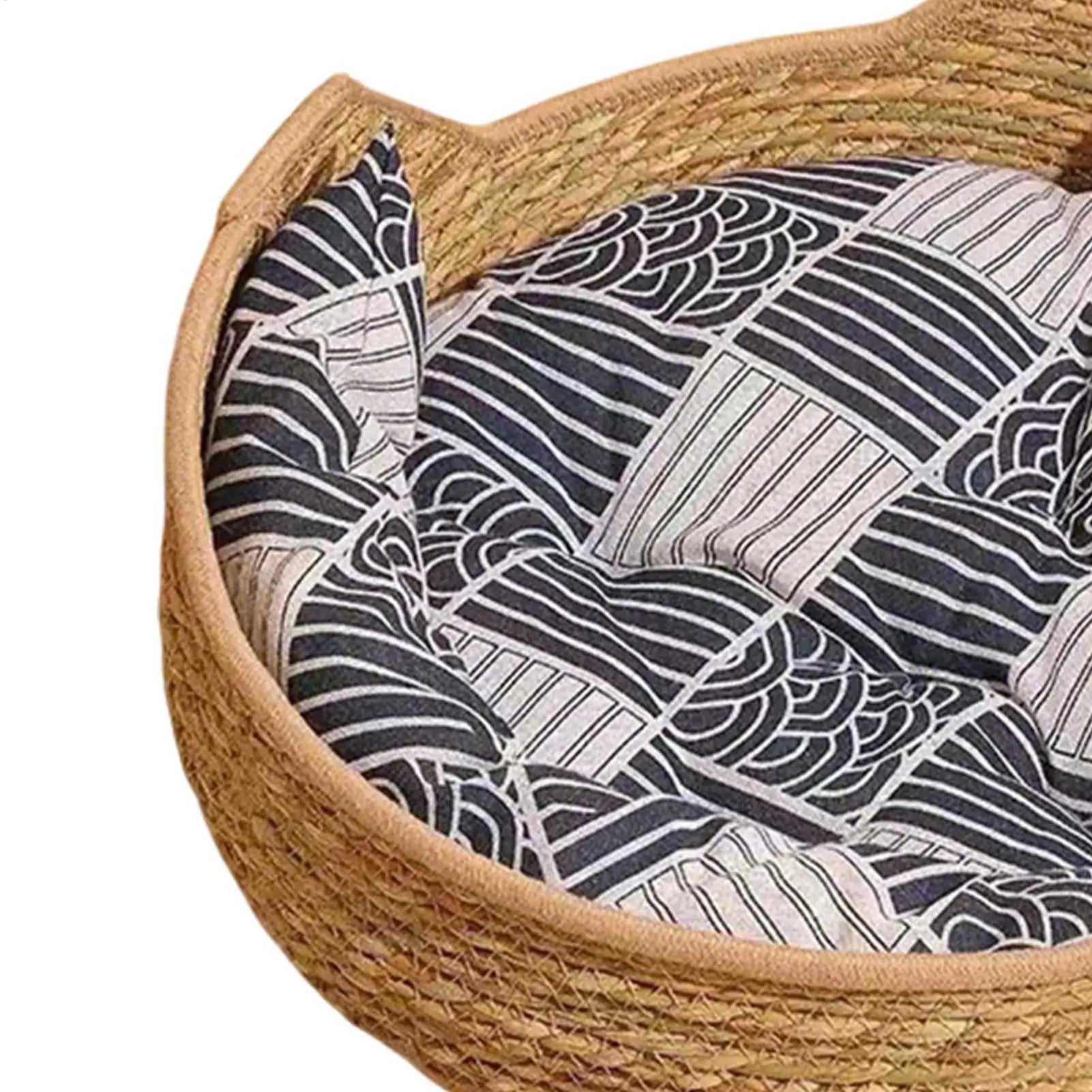 Cat Sleeping Bed With Cushion And Pillow Woven Comfortable Kitten Furniture Cat Mat Bed For Indoor Outdoor Winter Travel Car Peaceful Pleasures Health and Wellness