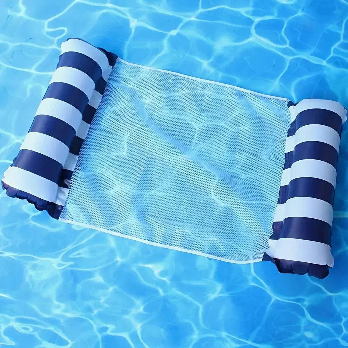 Foldable Inflatable Pool Lounge Chair – Striped Net Backrest