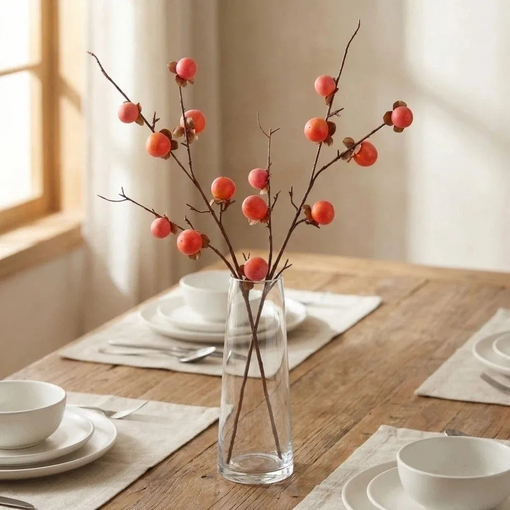 Artificial Persimmon Branch 8 Heads | Realistic Foam Fruit Decor