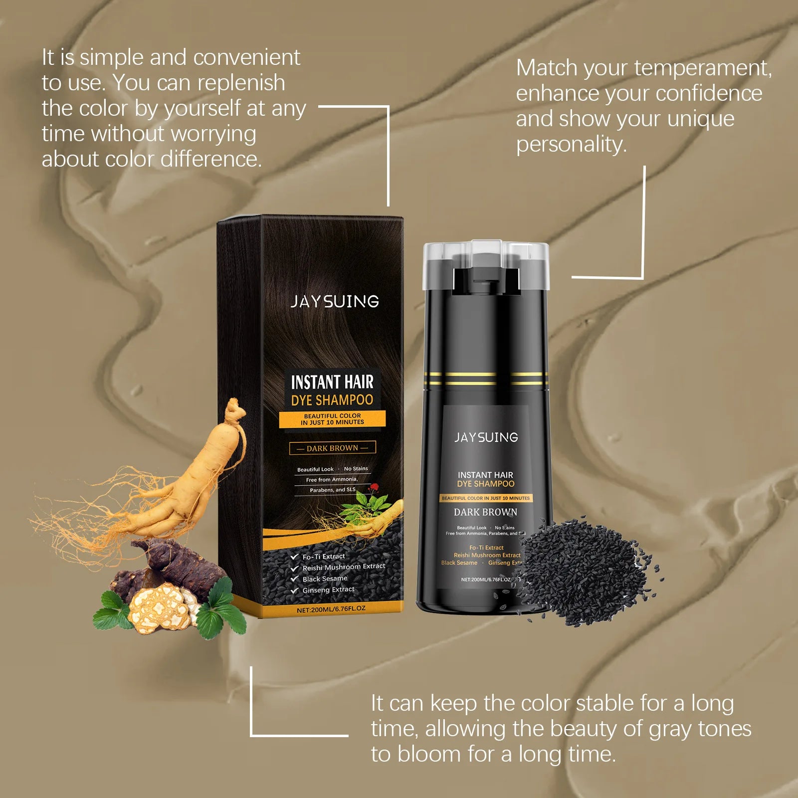 Polygonum Multiflorum Hair Dye Shampoo Herbal Nourish Repair Roots Boost Hair Vitality Repair Hair Damaged Instant Dye Shampoo Peaceful Pleasures Health and Wellness