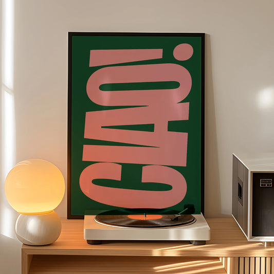 Retro Style Dark Green And Bright Pink Italian Ciao Wall Art Prints Canvas Painting Poster Picture For Living BedRoom Home Decor Peaceful Pleasures Health and Wellness