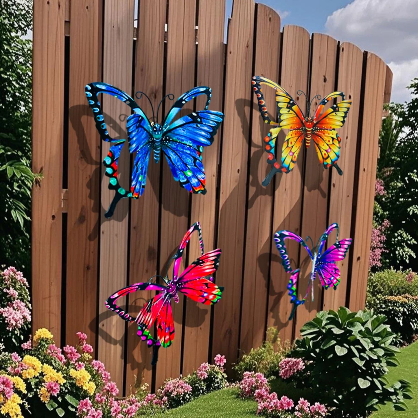 4-Piece Iron Butterfly Wall Decor – Painted Metal Garden Art