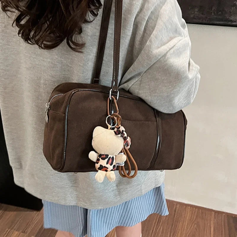 High End Suede Frosted Boston Hand Held Pillow Bag with Large Capacity Commuting Leisure Solid Color Single Shoulder Women's Bag Peaceful Pleasures Health and Wellness