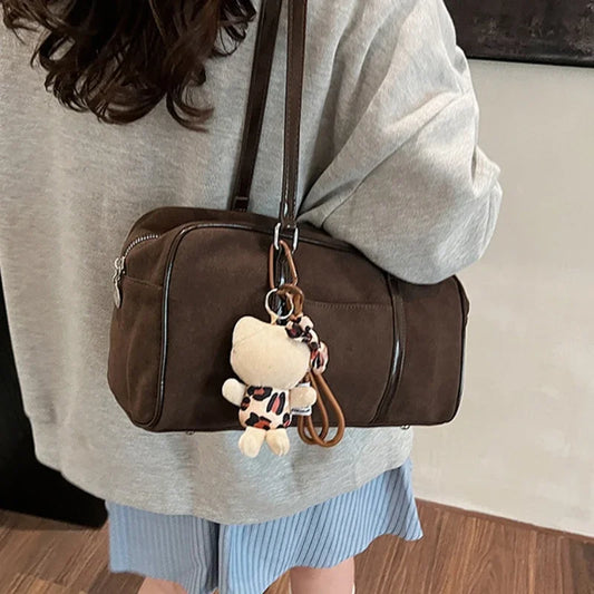 High End Suede Frosted Boston Hand Held Pillow Bag with Large Capacity Commuting Leisure Solid Color Single Shoulder Women's Bag Peaceful Pleasures Health and Wellness