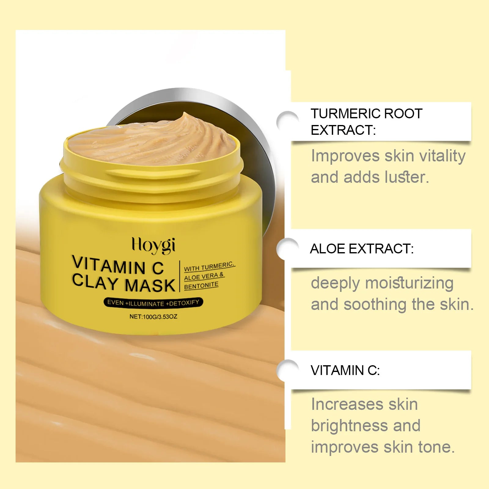 Turmeric Clay Mask Acne Removal Fade Dark Spot Melanin Shrink Pores Deep Cleansing Oil Control Moisturizing Vitamin C Mud Mask Peaceful Pleasures Health and Wellness
