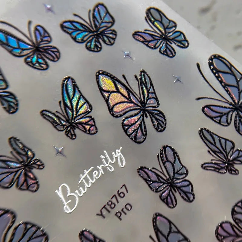 3D Holographic Butterfly Nail Stickers | Iridescent Aurora Decals