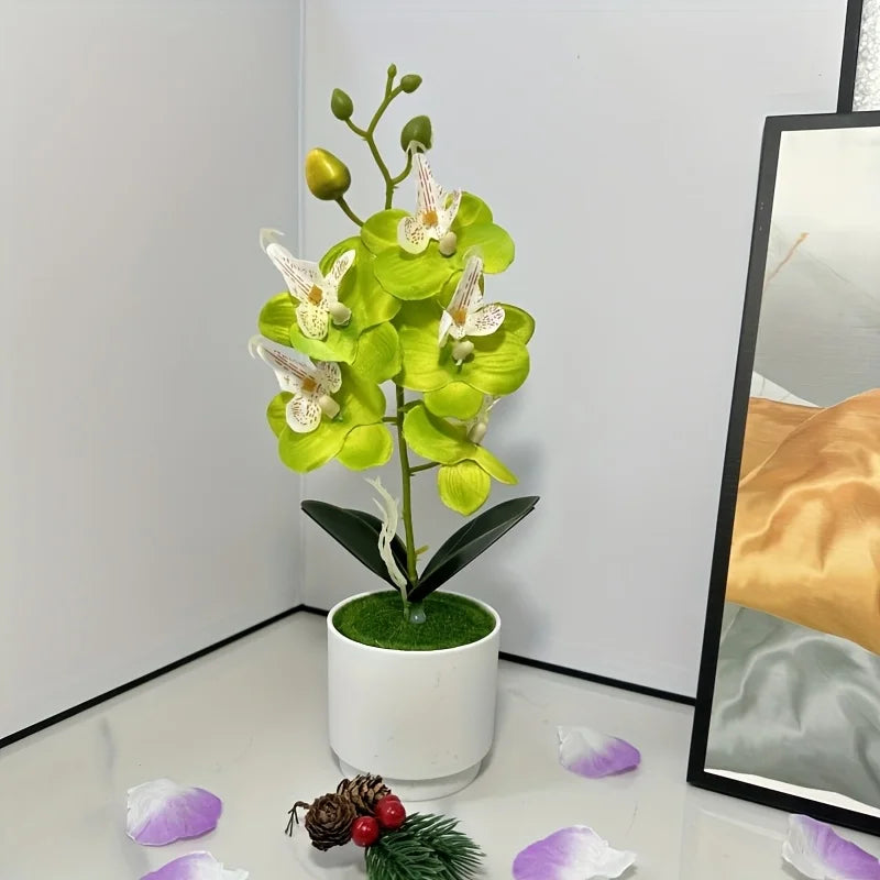White Artificial Orchid with Vase | Silk Faux Flower Home Decor