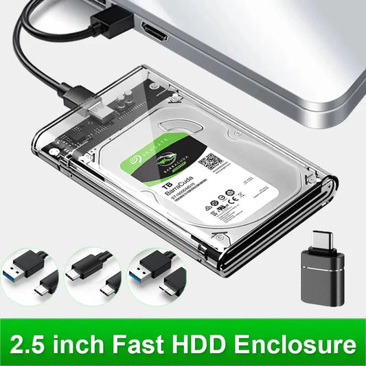 USB 3.0/Type C External Hard Drive Enclosure 2.5 Inch SATA to USB3.0 UASP Clear Portable Hard Drive Case HDD Tool-Free Peaceful Pleasures Health and Wellness