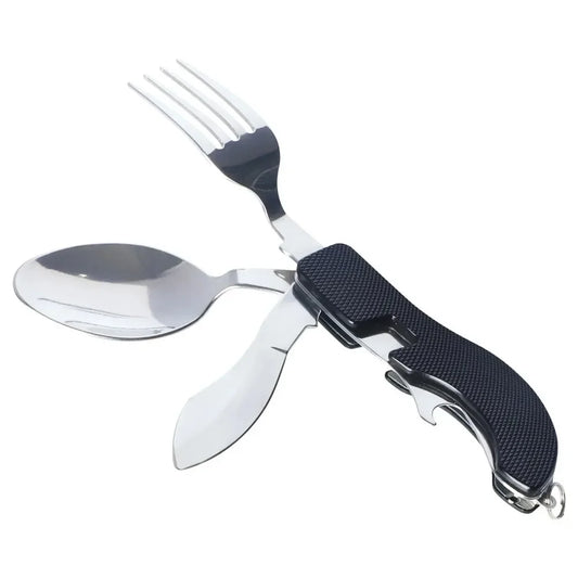 Foldable Camping Cutlery Set – Stainless Steel Flatware & Opener Camping Cutlery Set Peaceful Pleasures Health and Wellness