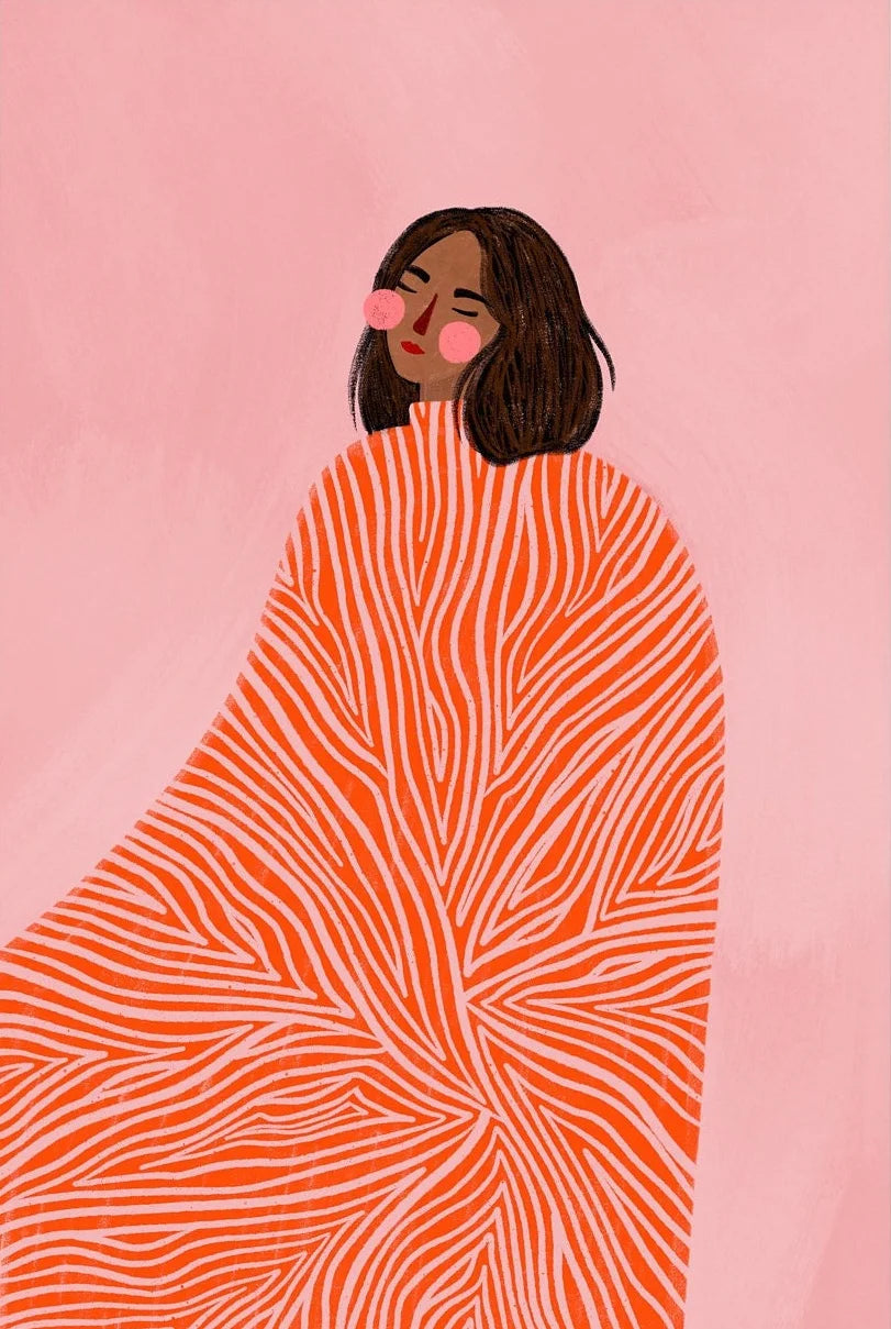 Minimalist Women Portrait Canvas Wall Art | Colorful Striped Girl