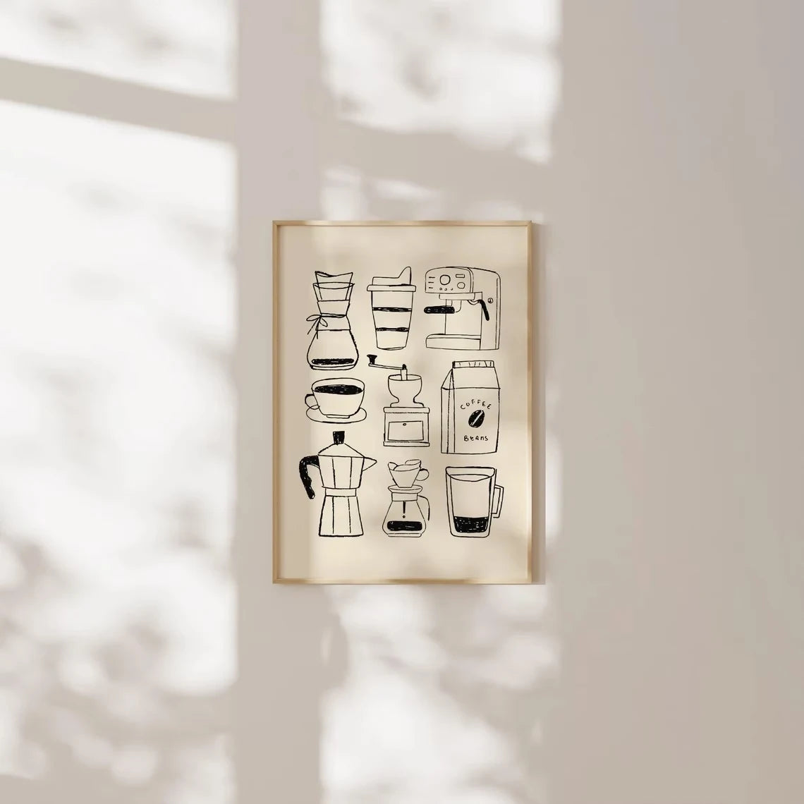 Minimalist Coffee Equipment Wall Art Print, Coffee Lover Canvas Poster, Modern Kitchen Cafe Wall Home Decor Peaceful Pleasures Health and Wellness