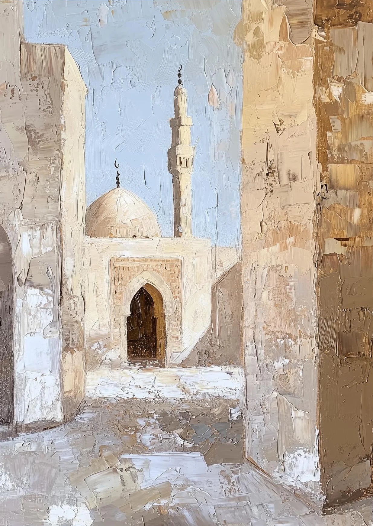 Islamic Mosque Archway Canvas Poster | Minimalist Beige Wall Art