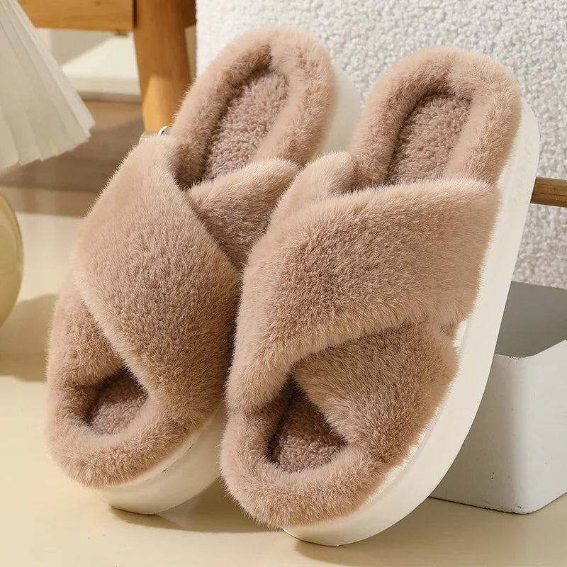 Women's Fluffy Plush Winter Slippers | Warm Indoor House Shoes