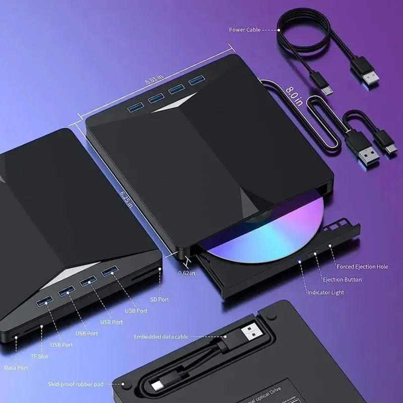 7-in-1 USB 3.0 External DVD/CD Burner Drive for Laptop & PC