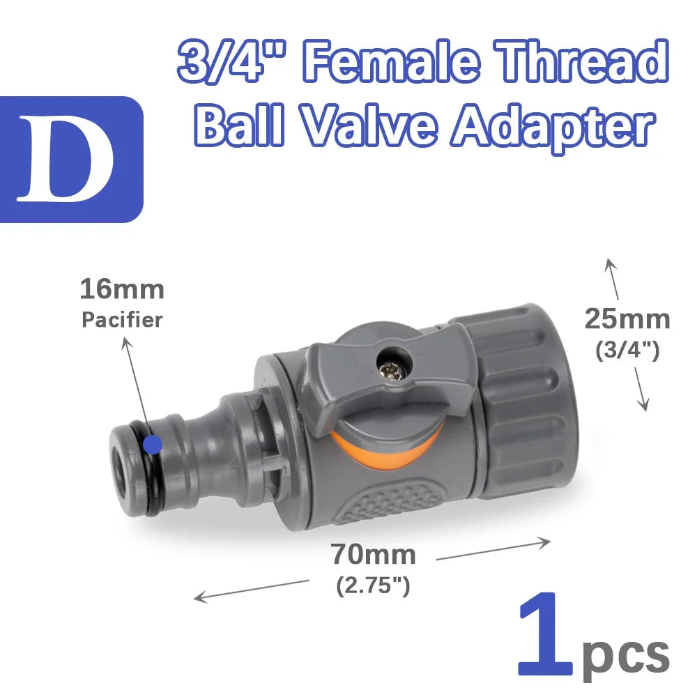16mm 3/4" Ball Valve Adapter Extender Female Male Thread Stop Water Garden Irrigation Pipe Tube Connect Repair Coupling Joints Peaceful Pleasures Health and Wellness D-1PCS