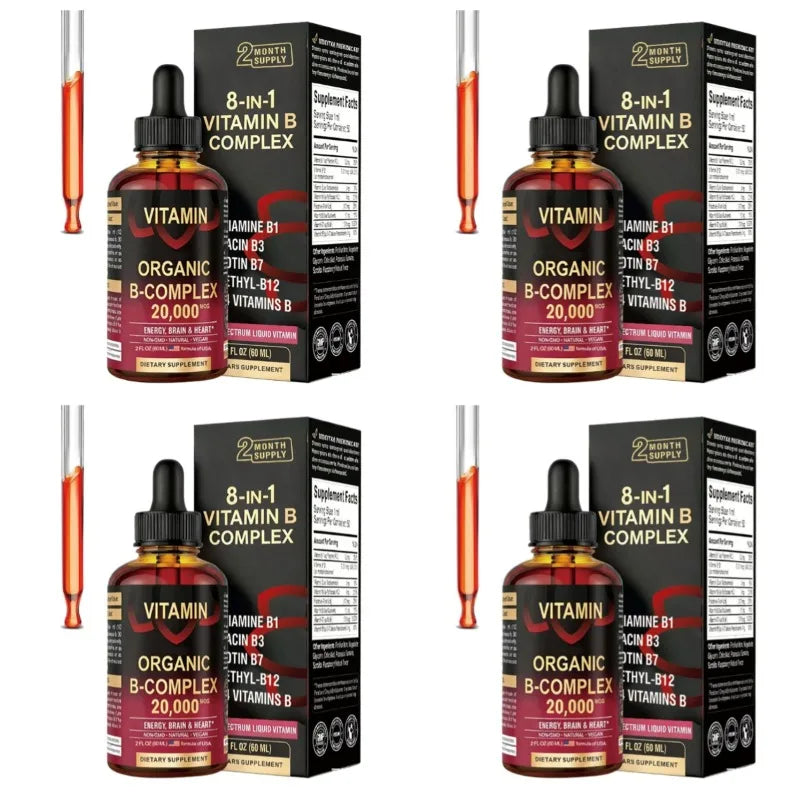 8-in-1 Organic Vitamin B Complex Liquid Drops | B12 Biotin 60mL