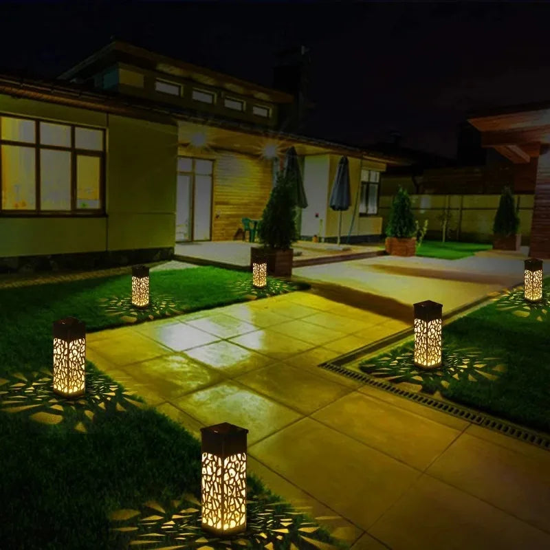 Solar Garden Pathway Lights – Waterproof LED Hollow Pattern (1–8 Pack)