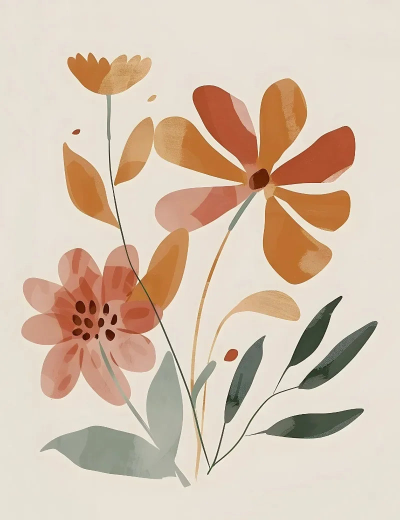 Bohemian Minimalist Floral Canvas Wall Art | Retro Poster Print